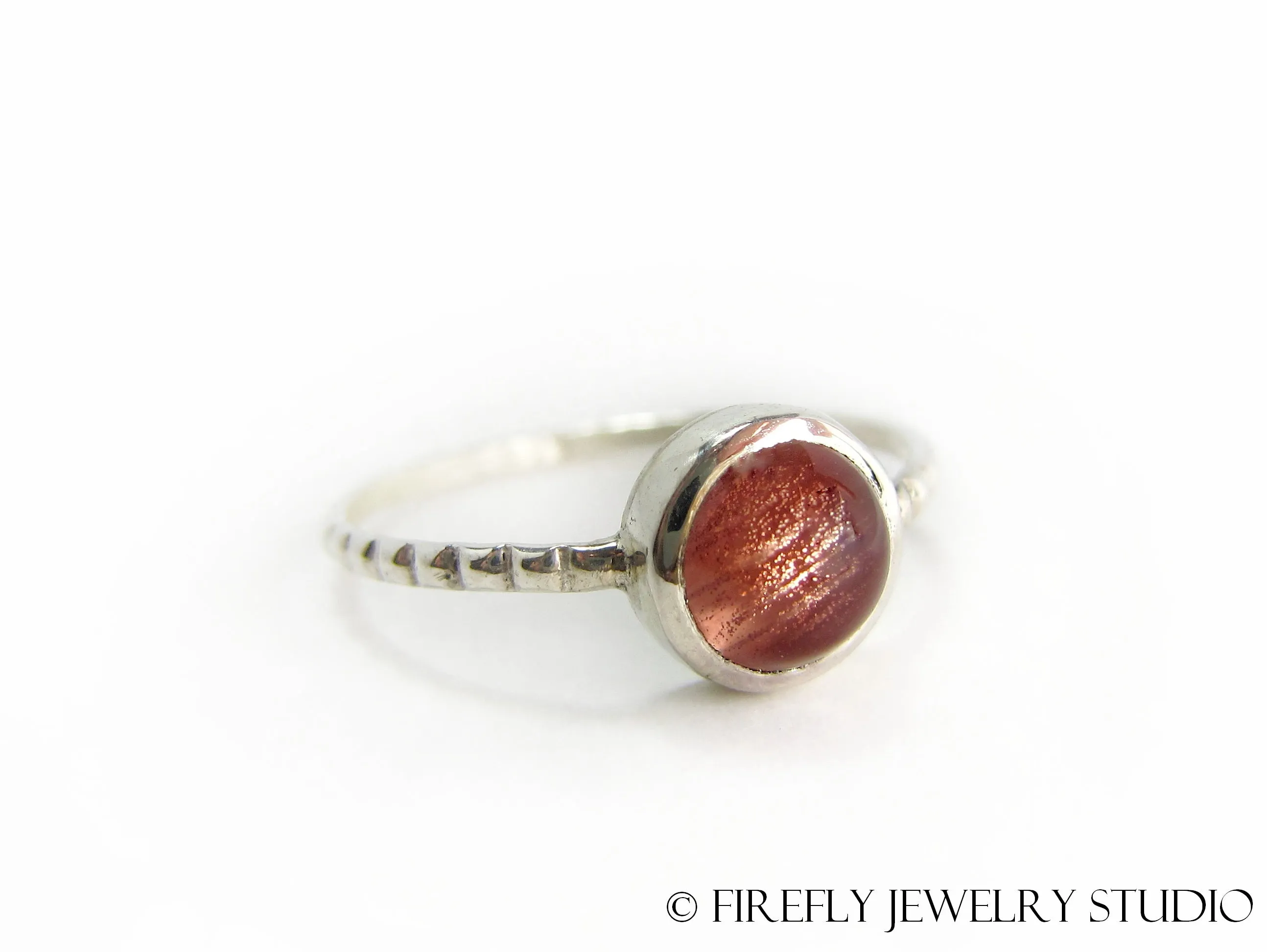 Strawberry Sunstone Solitaire Stacking Ring. Size 8