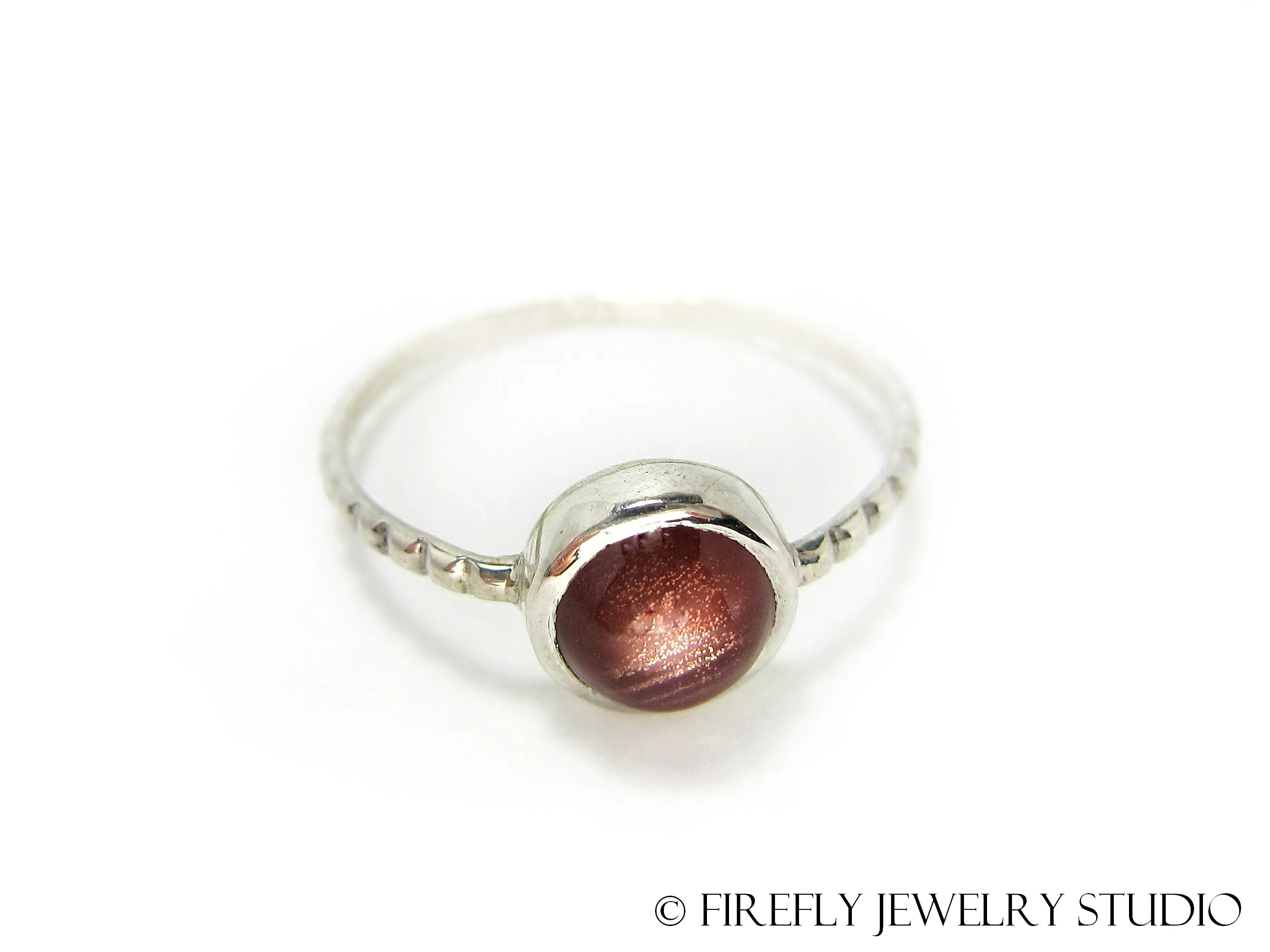 Strawberry Sunstone Solitaire Stacking Ring. Size 8
