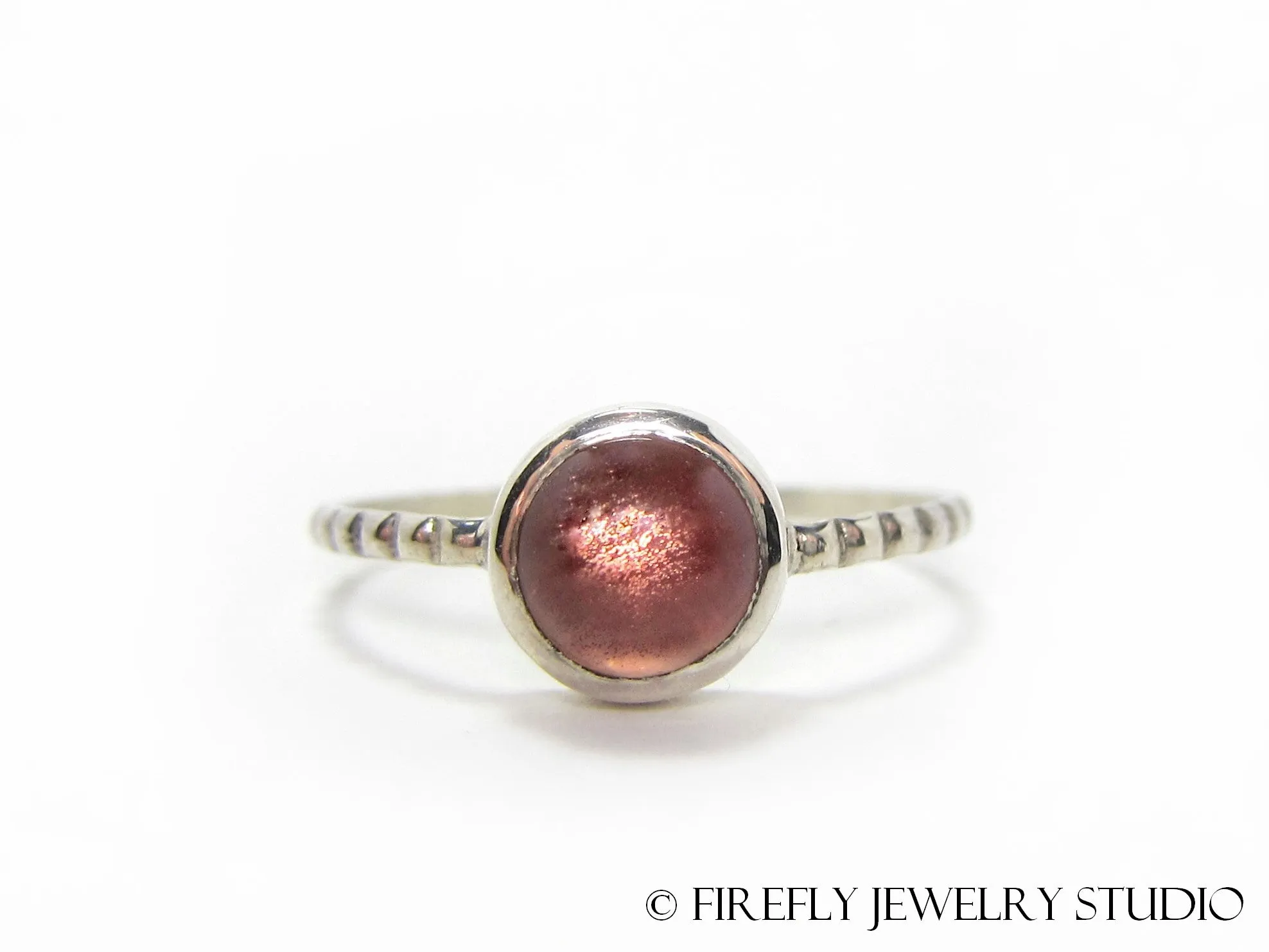 Strawberry Sunstone Solitaire Stacking Ring. Size 8