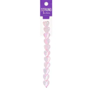 STRUNG PLASTIC HEART BEAD PINK 12MM 11PC