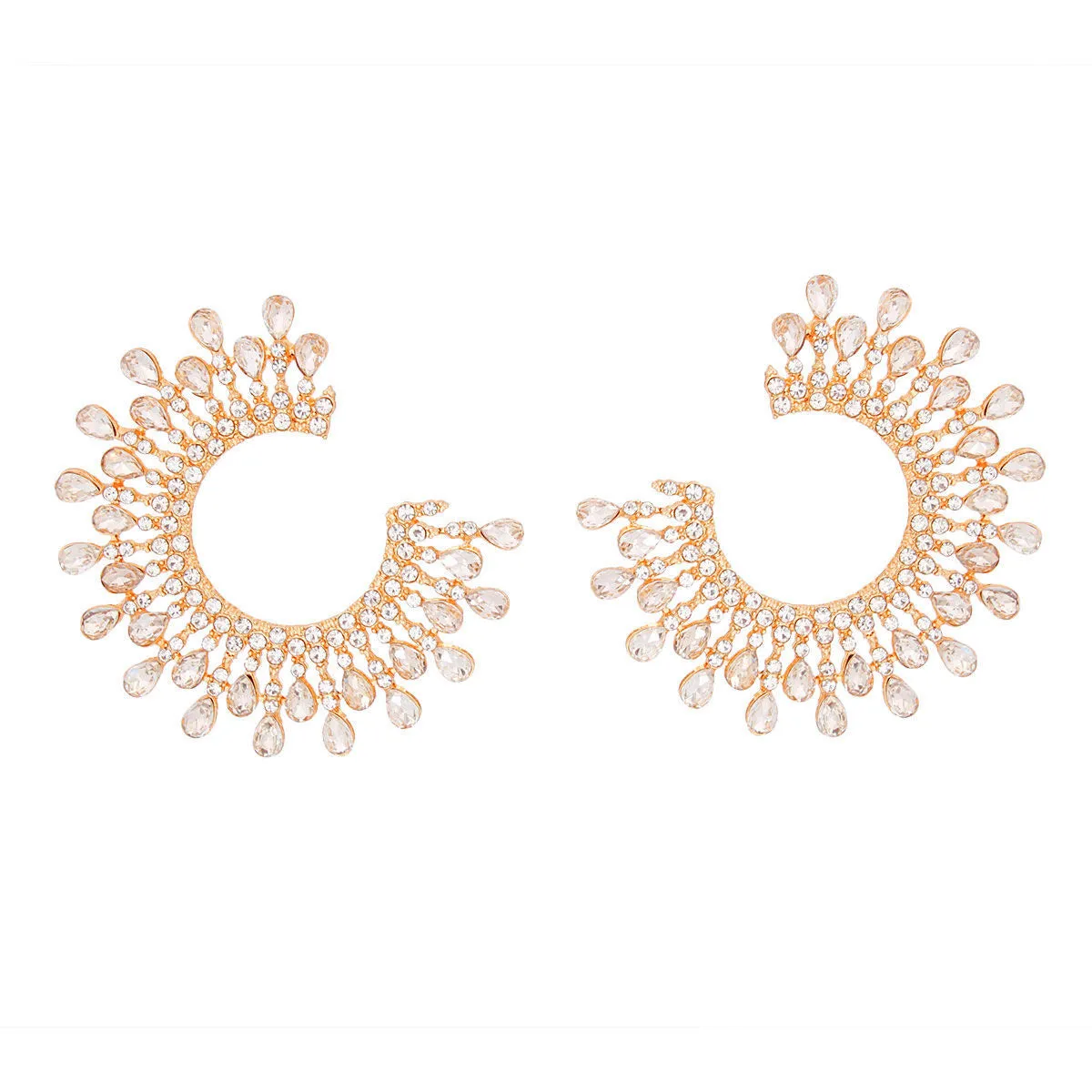Stud Medium Gold C Shape Stone Earrings for Women - Perfect for Wedding / Formal