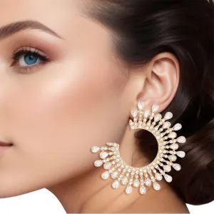 Stud Medium Gold C Shape Stone Earrings for Women - Perfect for Wedding / Formal