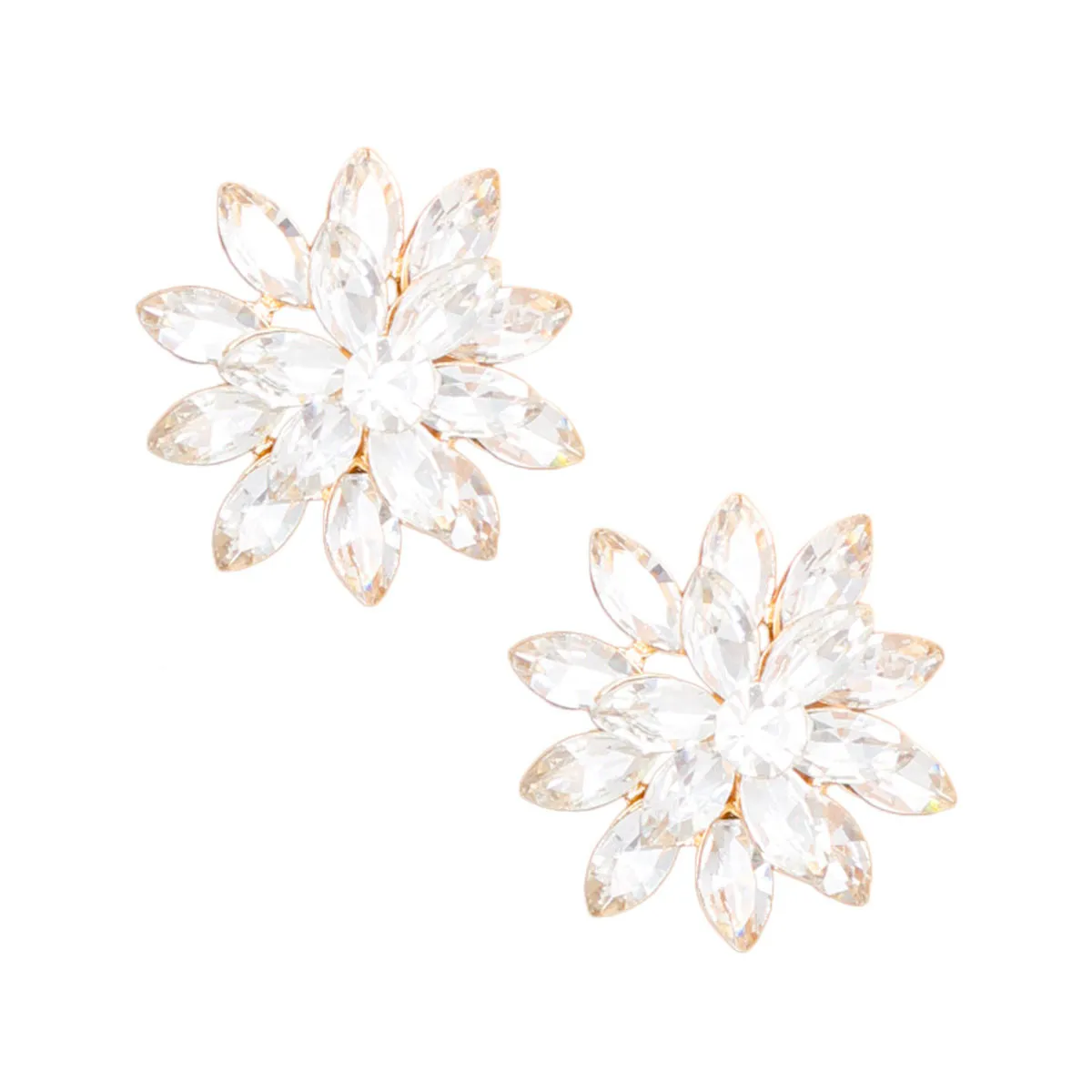 Stud Small Gold Marquise Flower Earrings for Women - Elegant Bridal or Formal Earrings