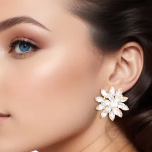 Stud Small Gold Marquise Flower Earrings for Women - Elegant Bridal or Formal Earrings