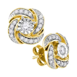 Stunning 10K Yellow Gold Round Diamond Pinwheel Stud Earrings 1/3 CTTW