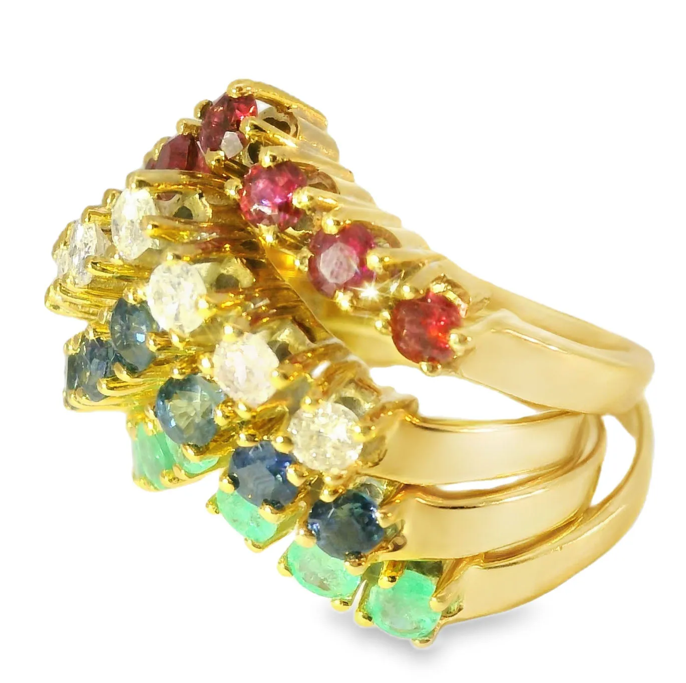 Stunning Estate 14K Diamond Ruby Emerald Sapphire Stacking Set Bands Rings