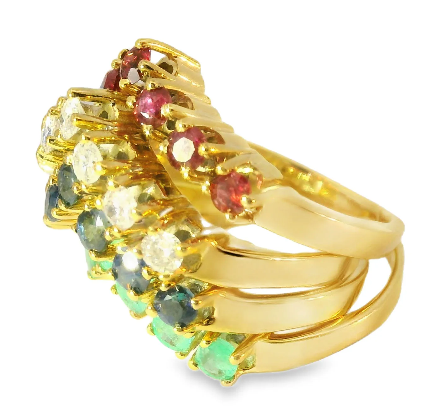 Stunning Estate 14K Diamond Ruby Emerald Sapphire Stacking Set Bands Rings