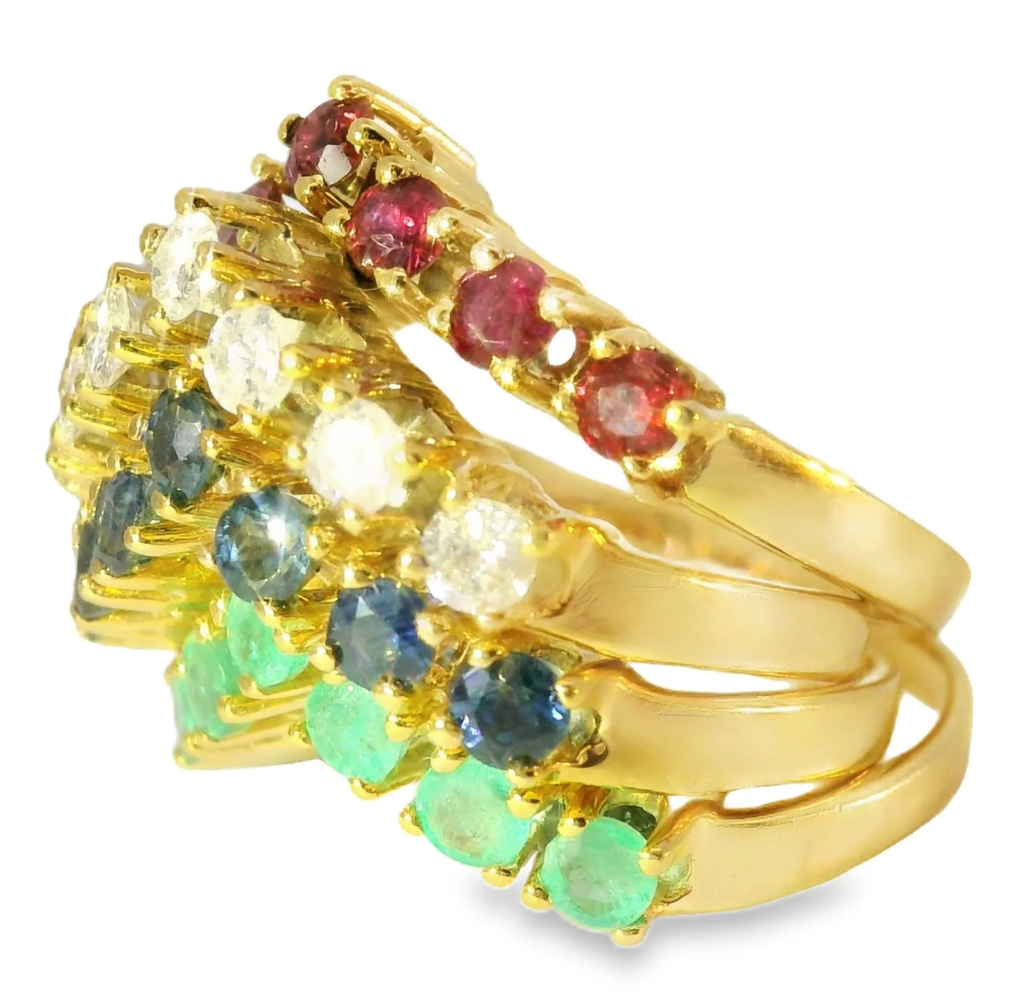 Stunning Estate 14K Diamond Ruby Emerald Sapphire Stacking Set Bands Rings