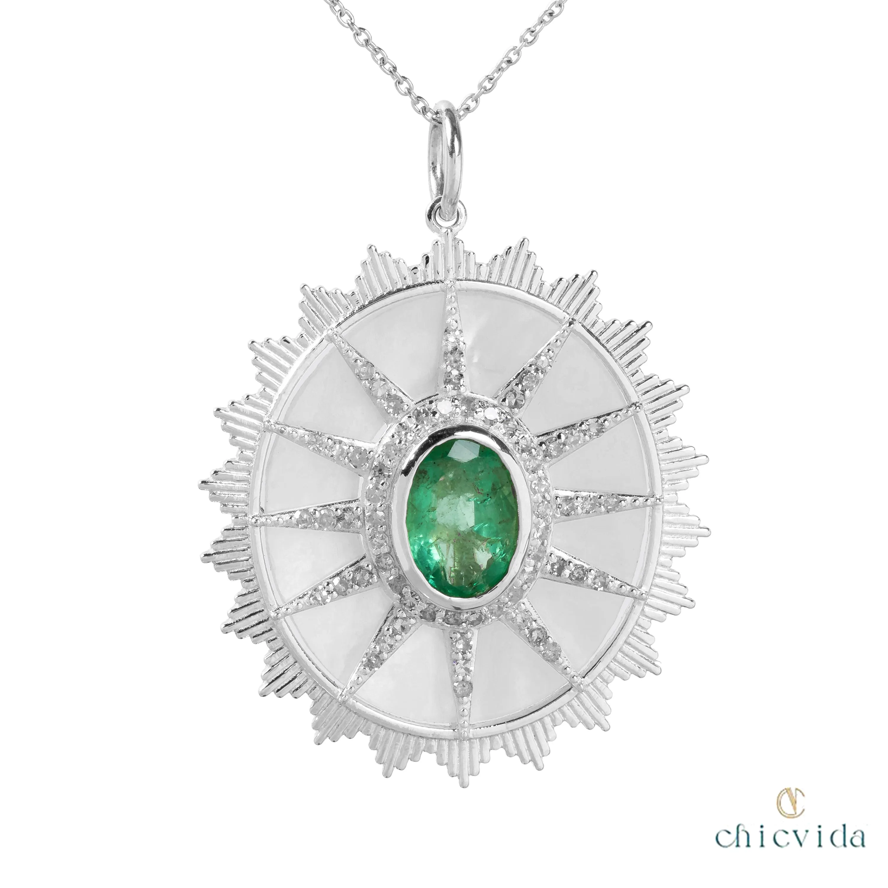 Sui-Generis Oval Emerlad & MOP Pendant