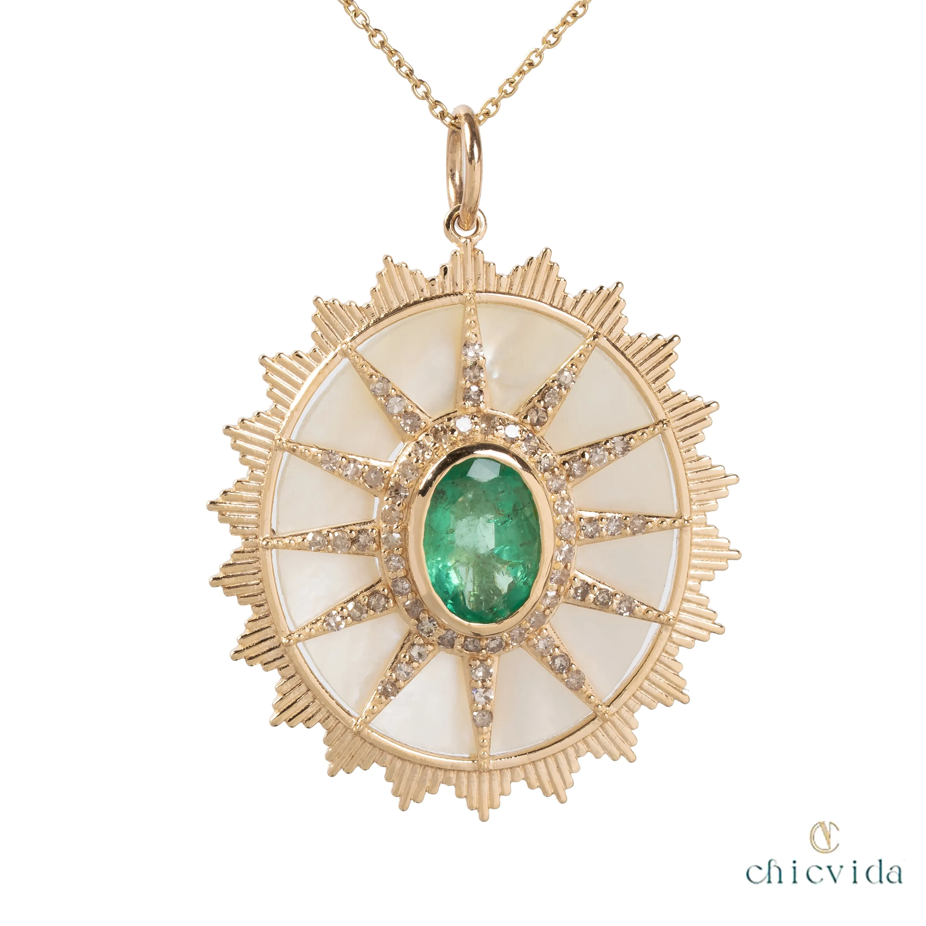Sui-Generis Oval Emerlad & MOP Pendant