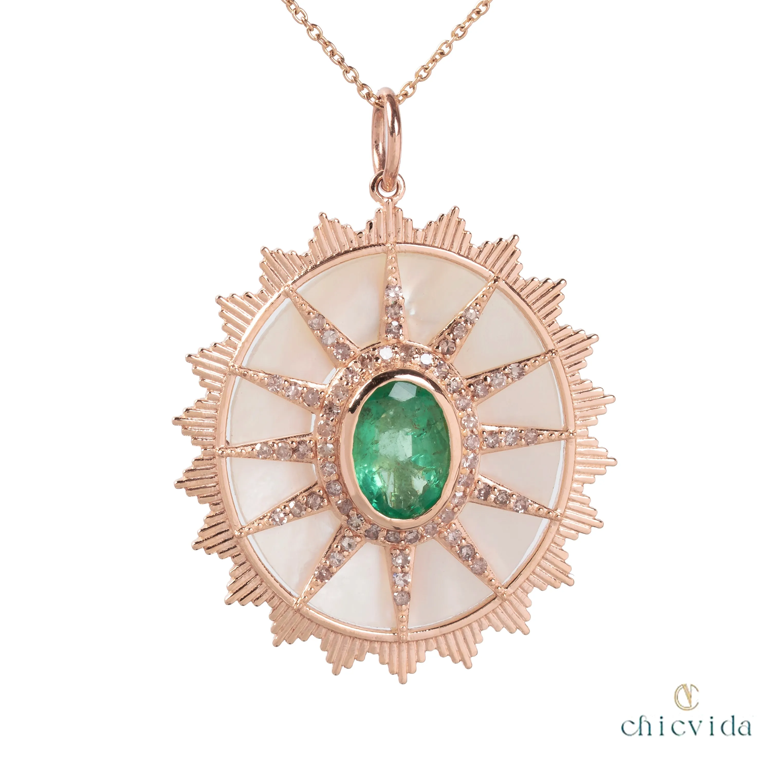 Sui-Generis Oval Emerlad & MOP Pendant