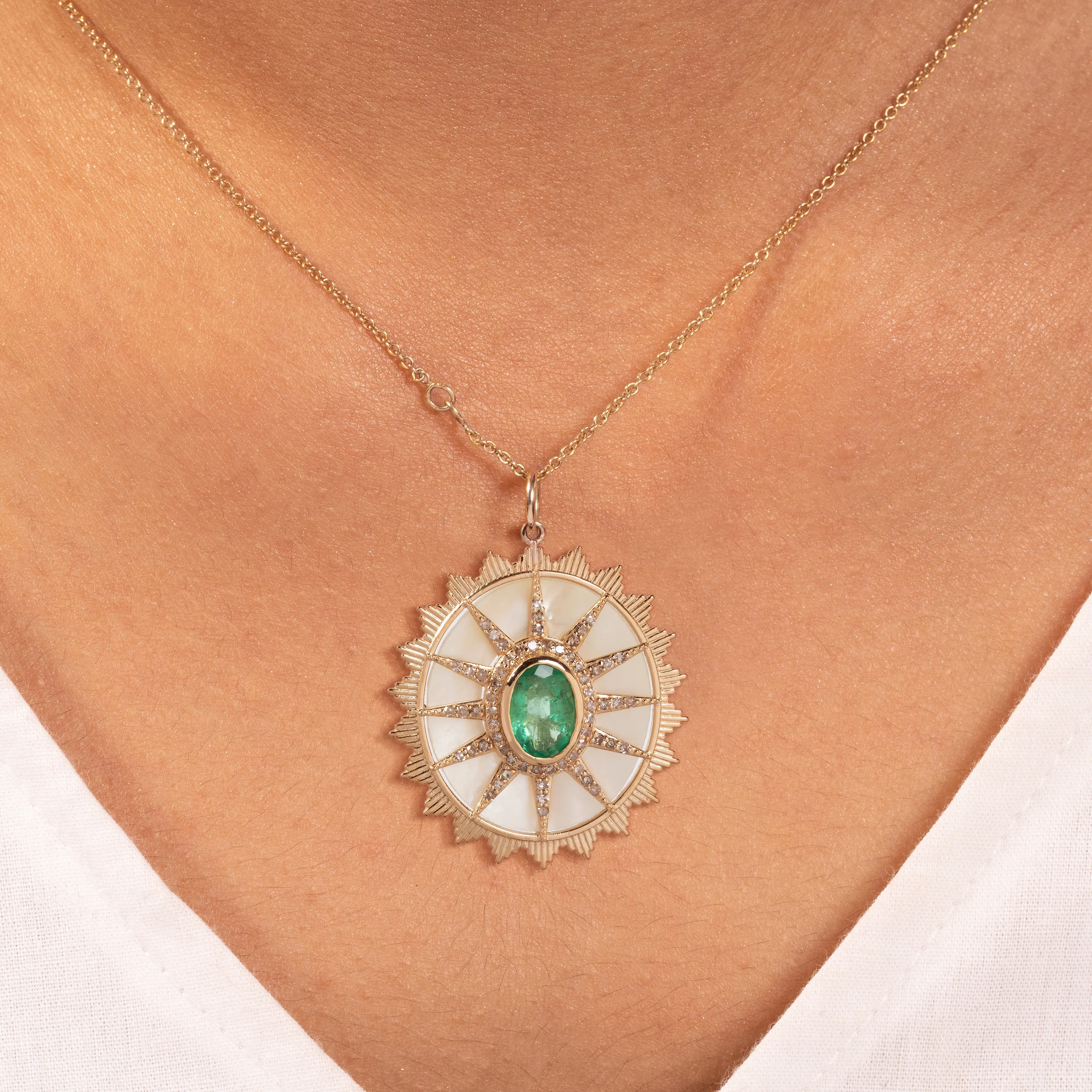 Sui-Generis Oval Emerlad & MOP Pendant
