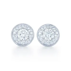 Sunburst Round Diamond Stud Earrings with a Milgrain Edge