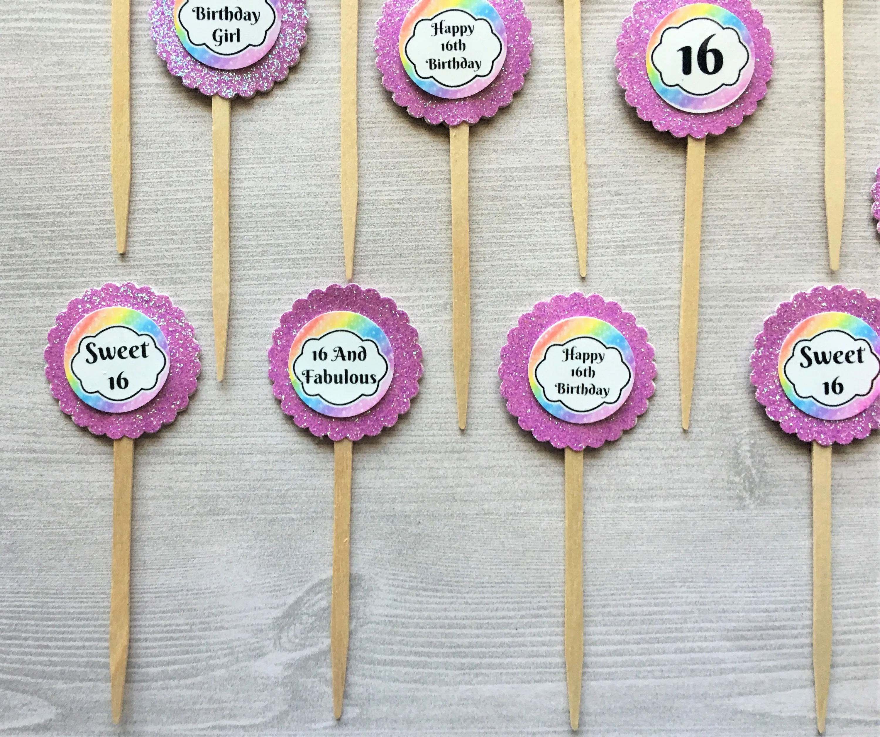Sweet 16 Cupcake Toppers, Set of 15