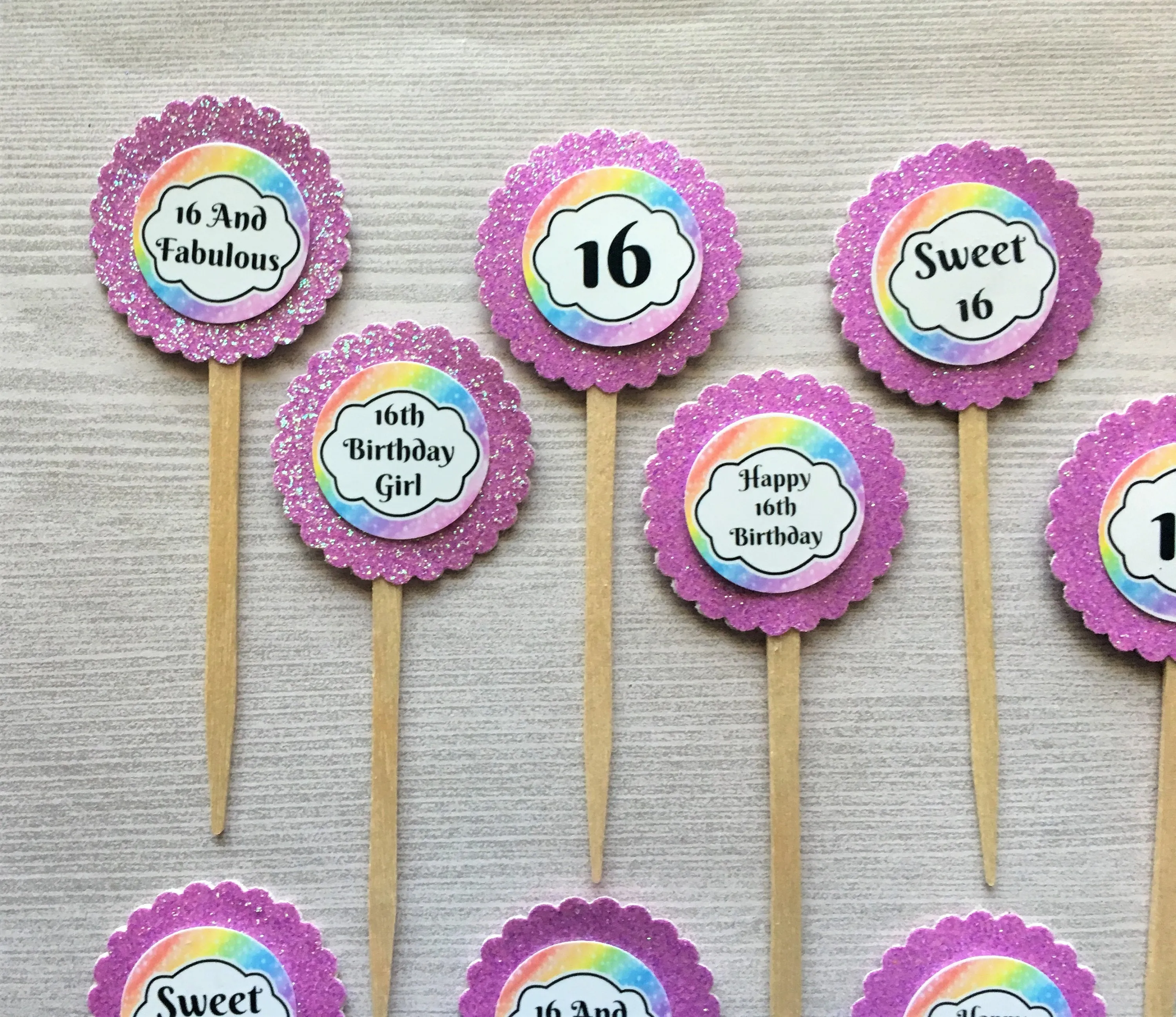 Sweet 16 Cupcake Toppers, Set of 15