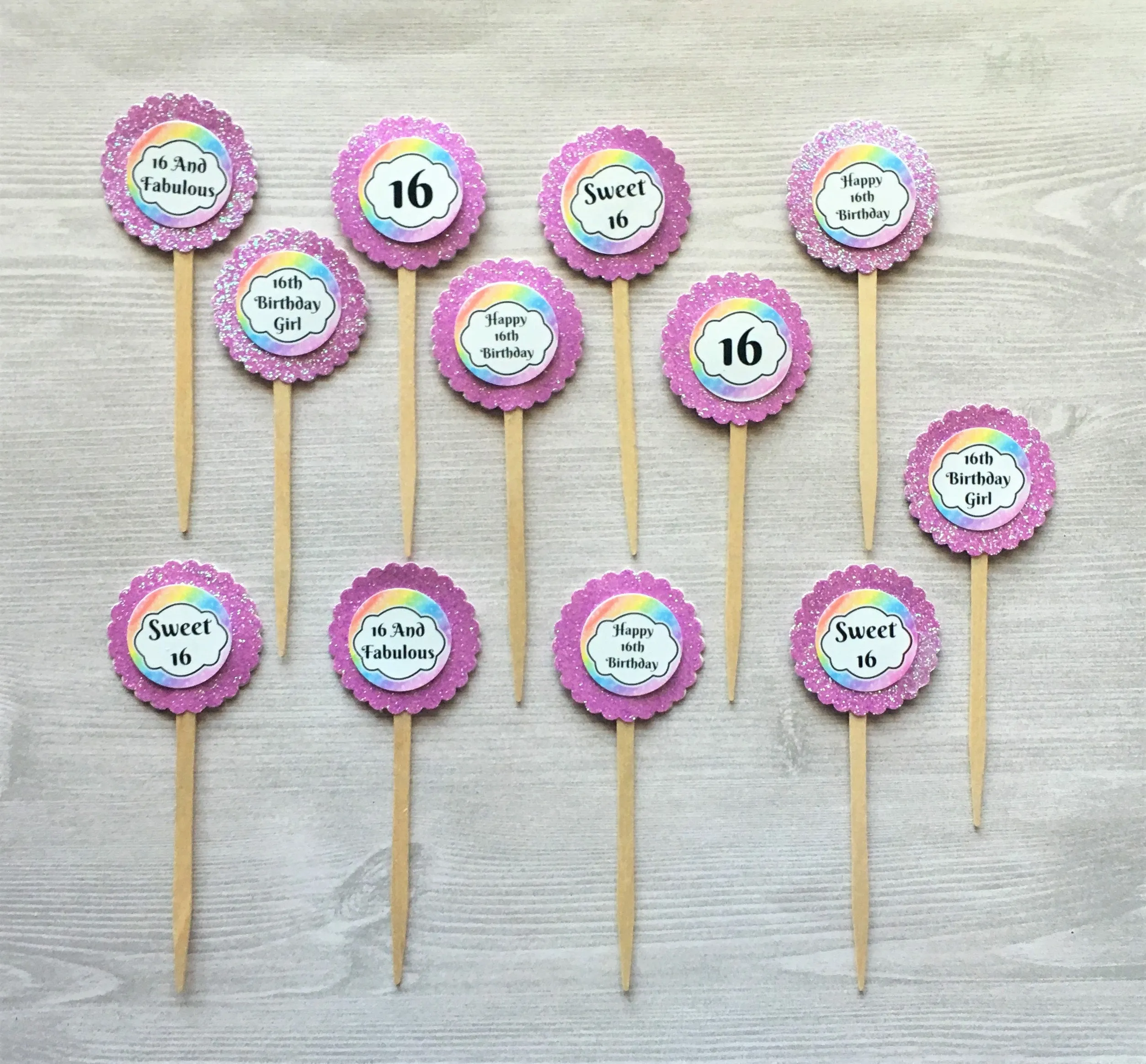 Sweet 16 Cupcake Toppers, Set of 15
