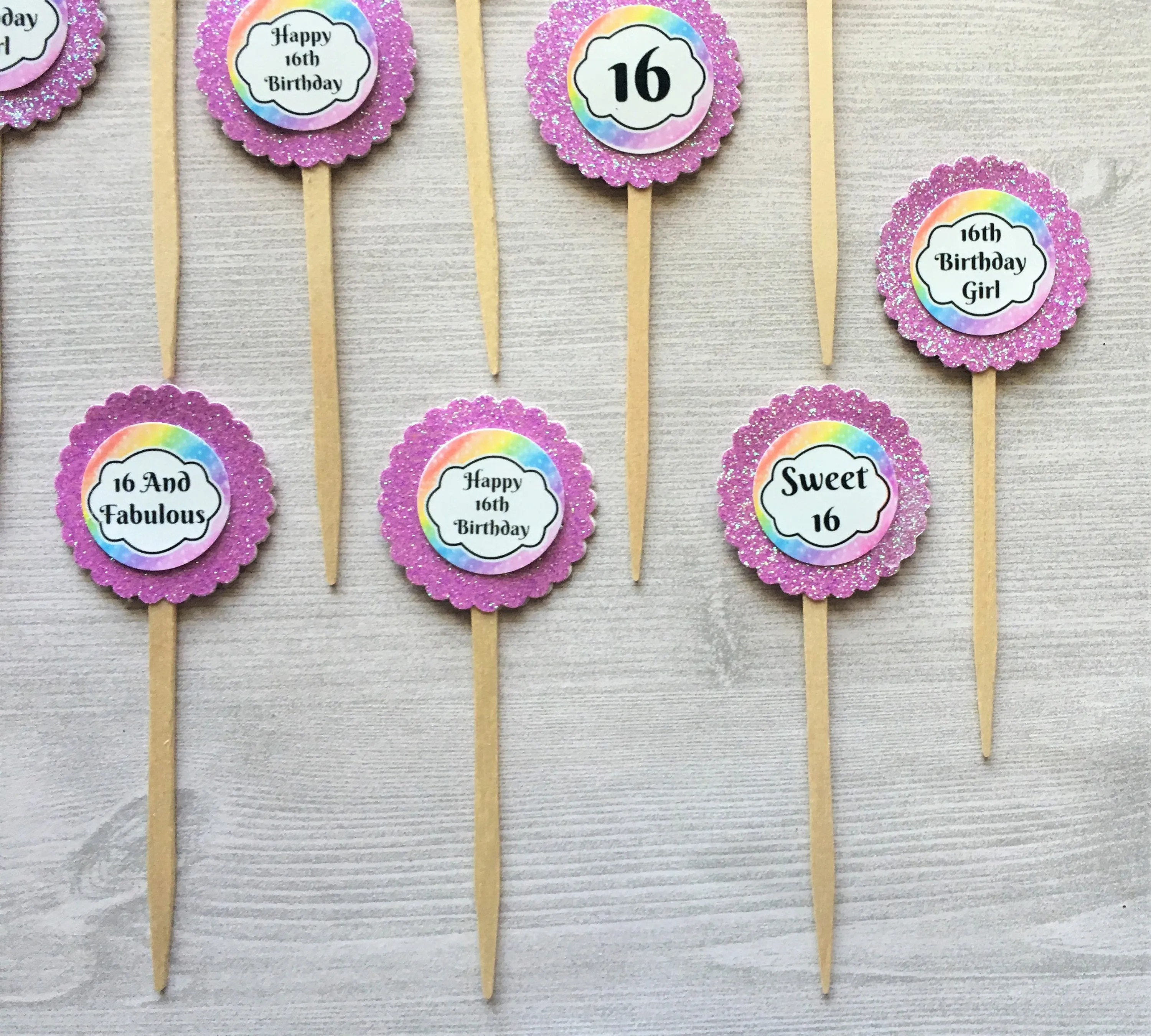Sweet 16 Cupcake Toppers, Set of 15