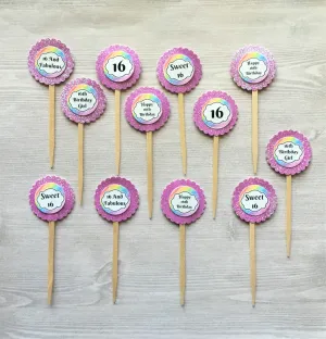 Sweet 16 Cupcake Toppers, Set of 15