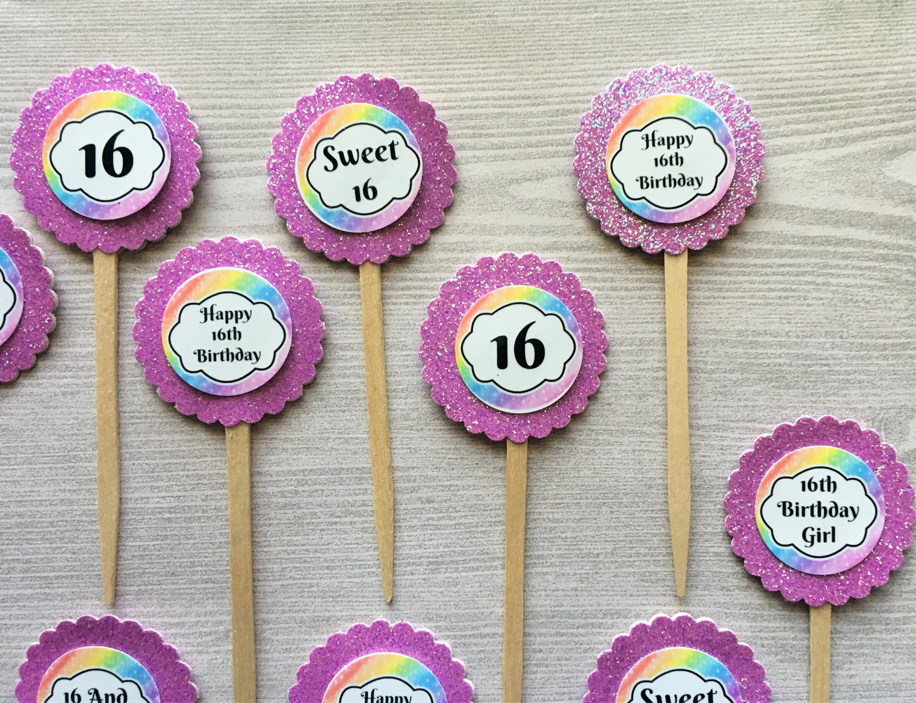 Sweet 16 Cupcake Toppers, Set of 15