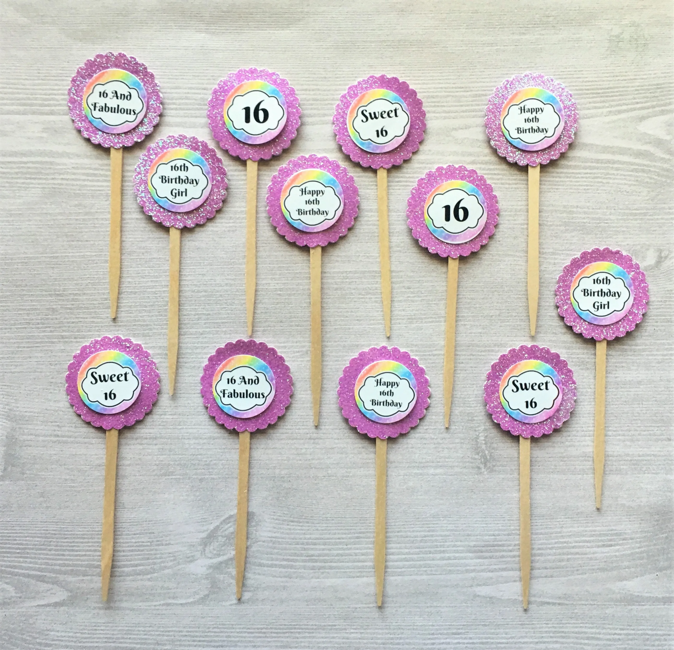 Sweet 16 Cupcake Toppers, Set of 15