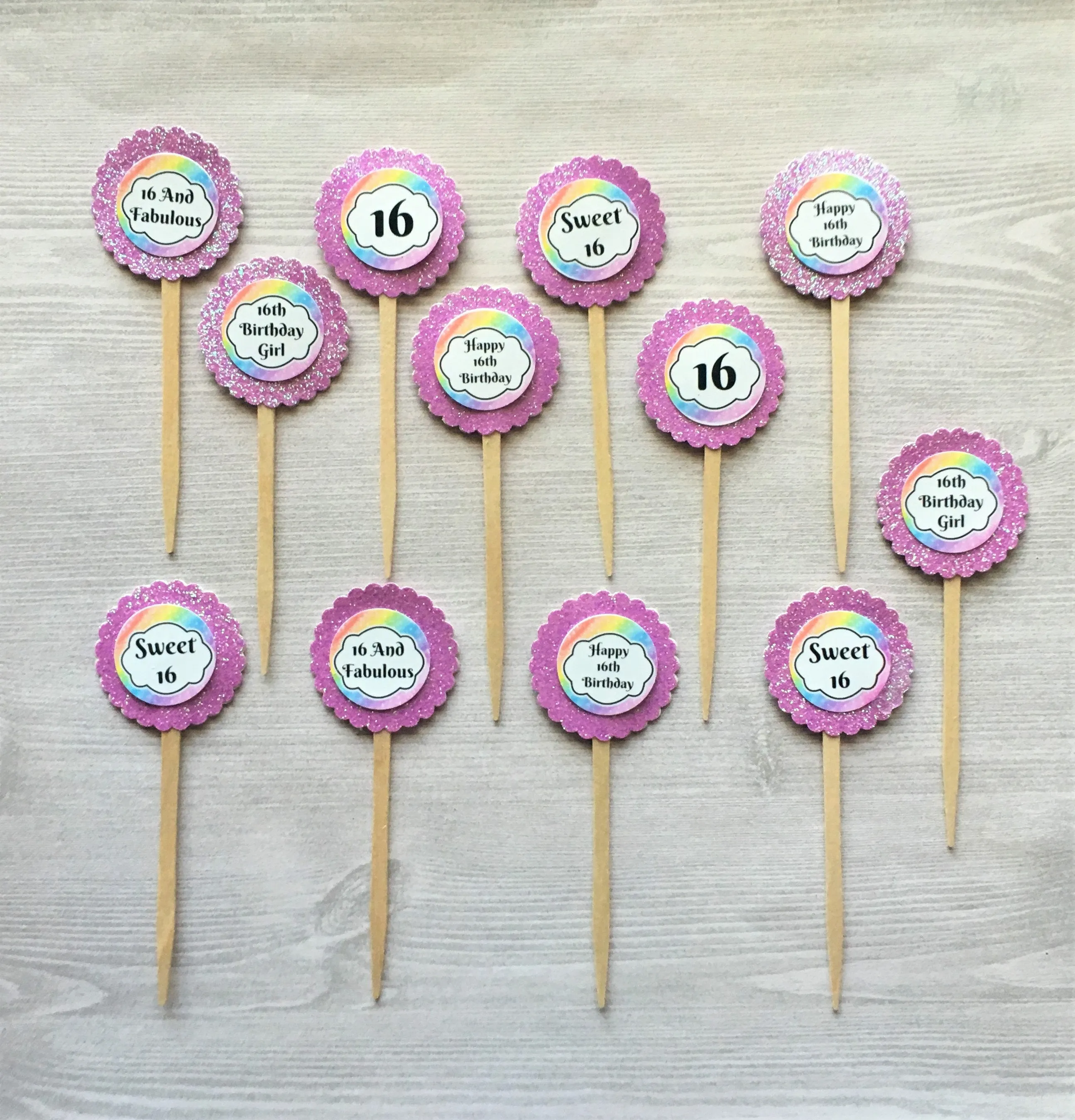 Sweet 16 Cupcake Toppers, Set of 15