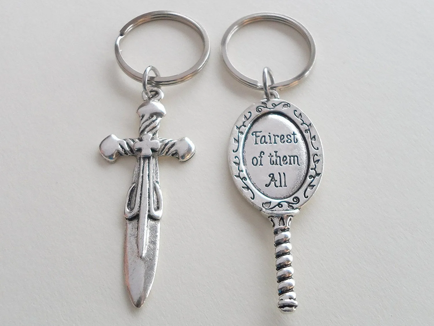 Sword and Mirror Charm Keychain Set - Our Fairytale; Couples Keychain