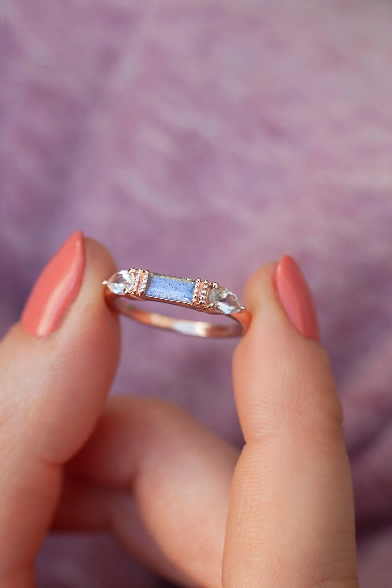 Tania Labradorite Baguette Ring with White Topaz