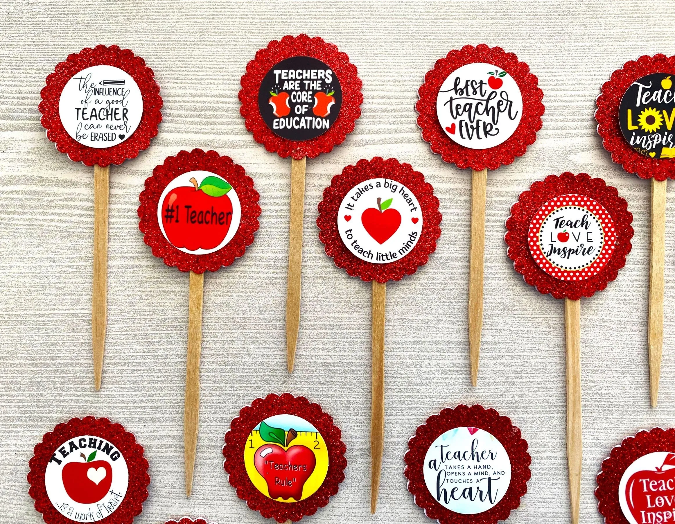 Teacher Appreciation Cupcake Toppers, Set of 15
