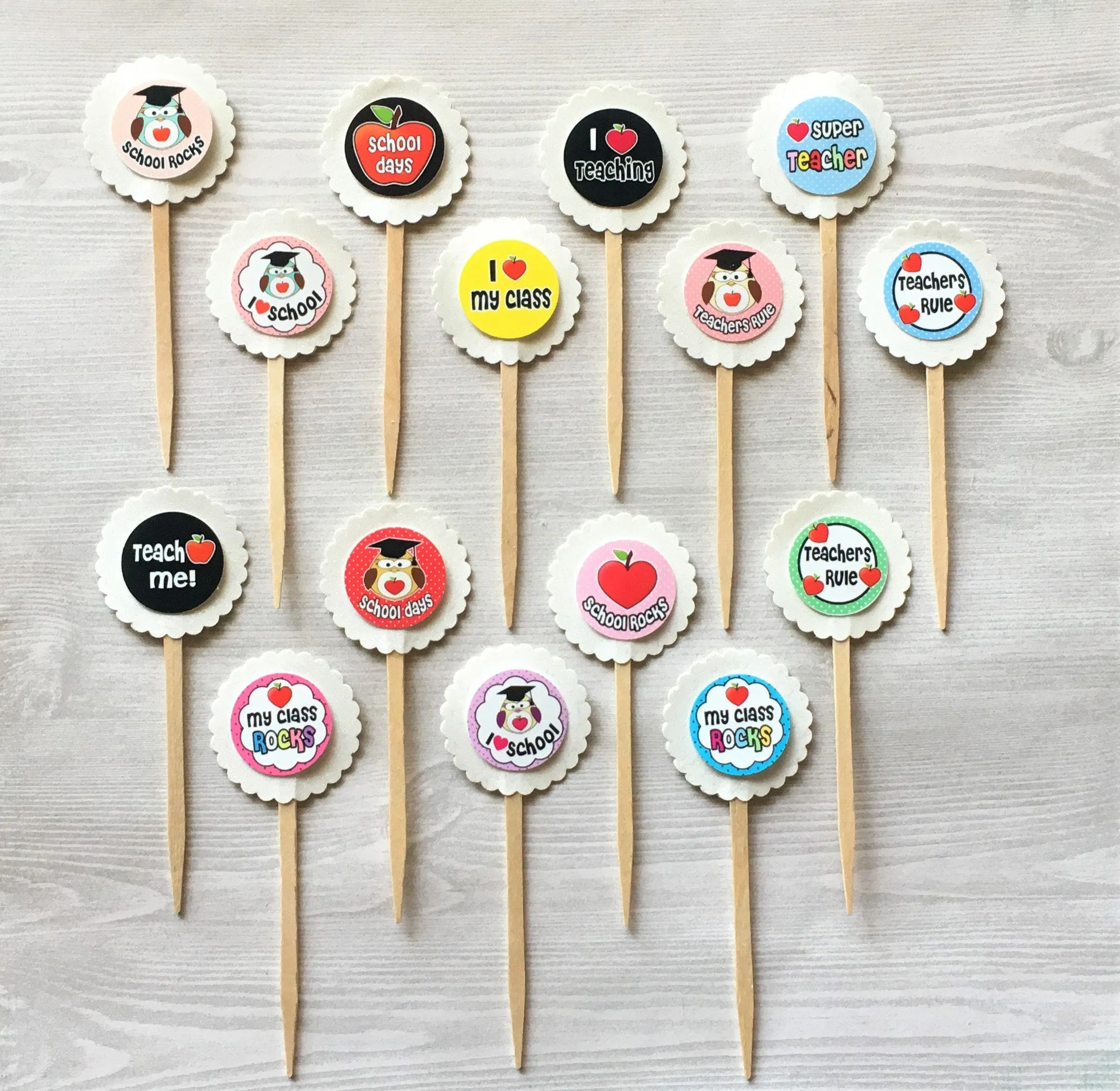 Teacher Appreciation Cupcake Toppers, Set of 15