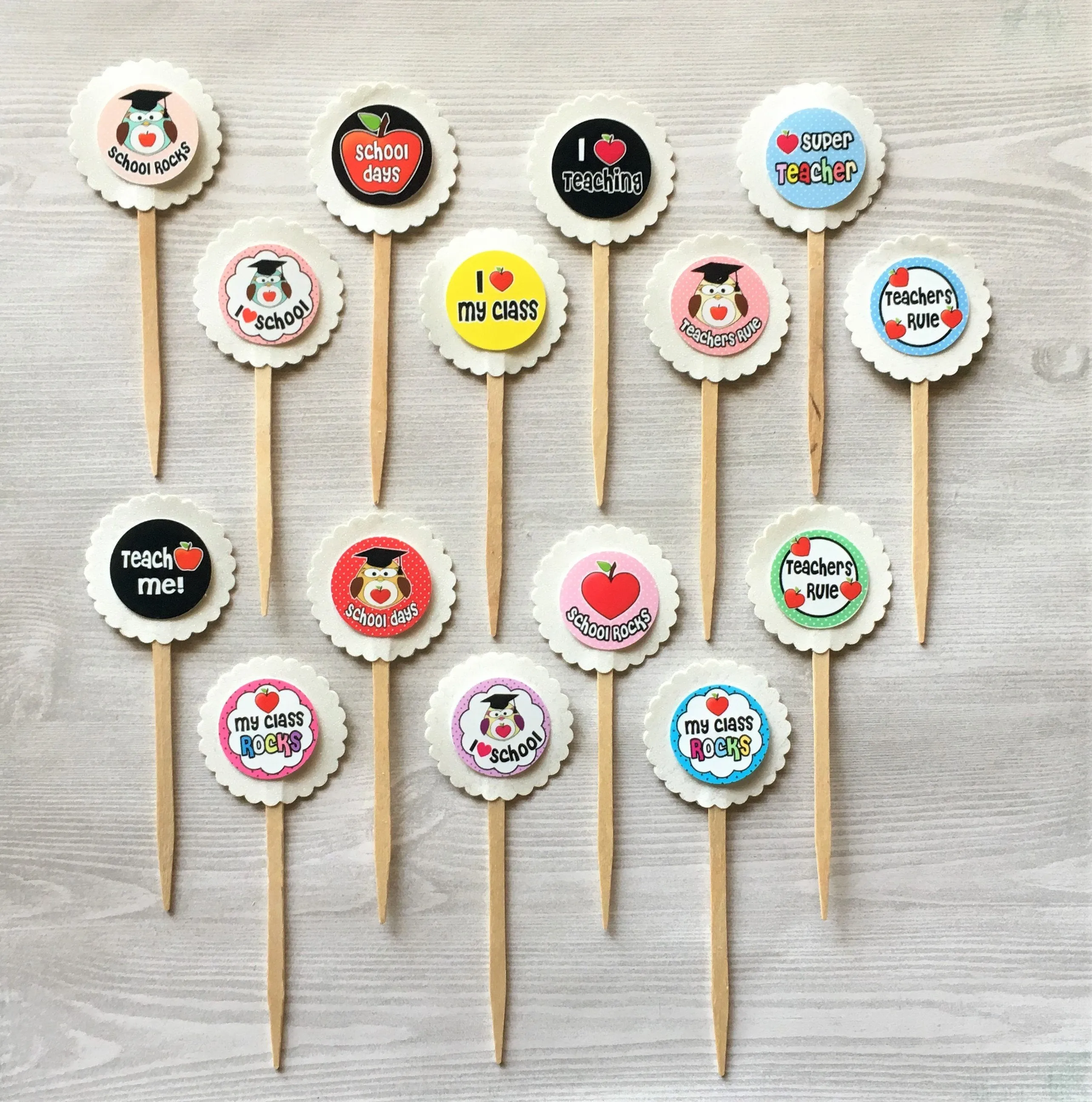 Teacher Appreciation Cupcake Toppers, Set of 15