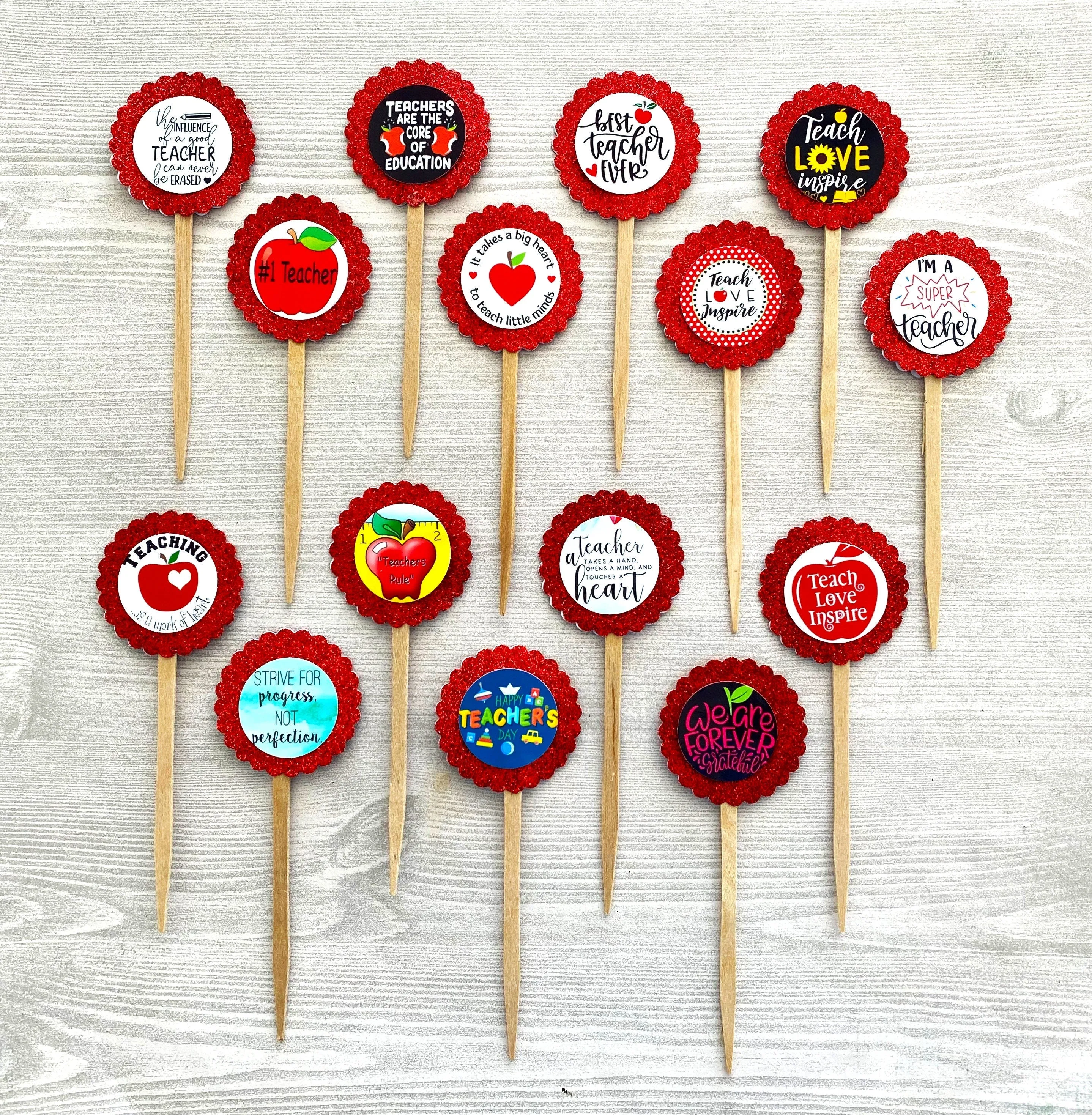 Teacher Appreciation Cupcake Toppers, Set of 15