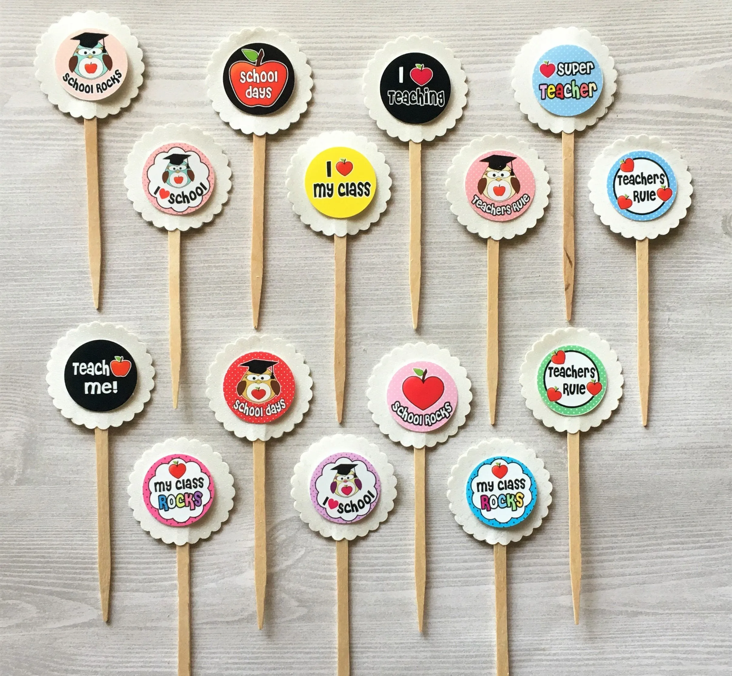 Teacher Appreciation Cupcake Toppers, Set of 15