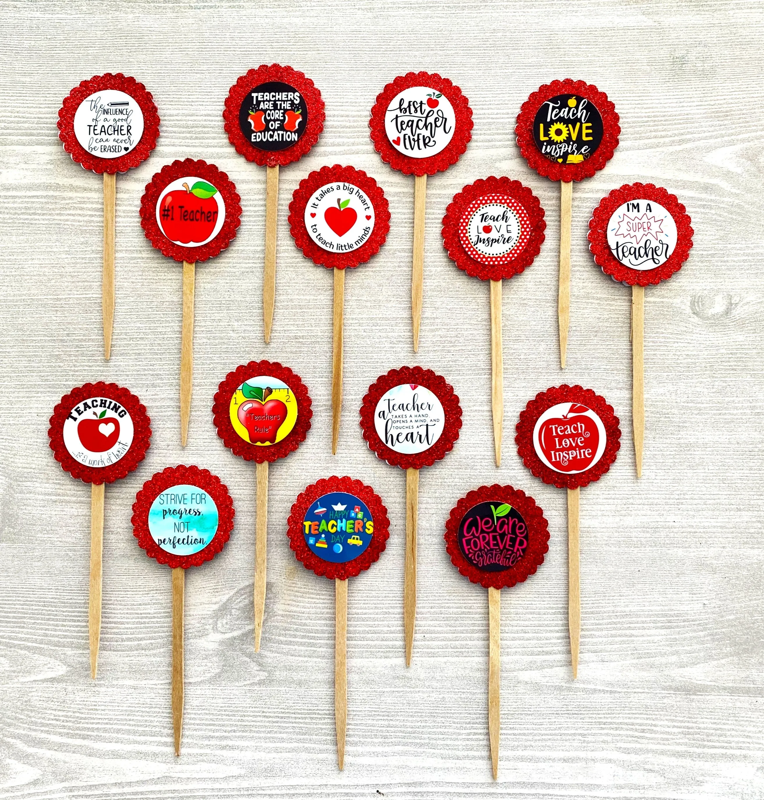 Teacher Appreciation Cupcake Toppers, Set of 15
