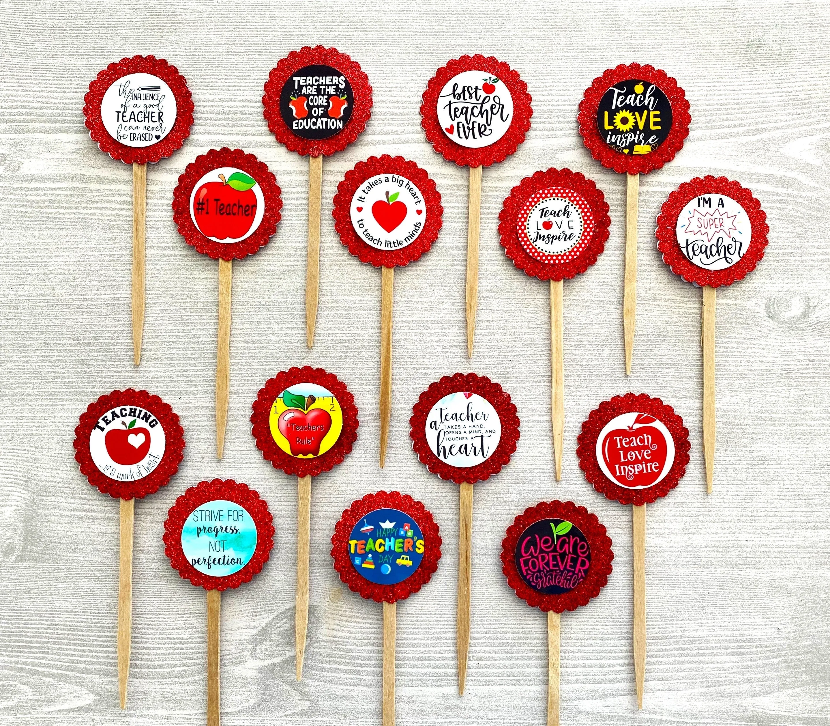 Teacher Appreciation Cupcake Toppers, Set of 15