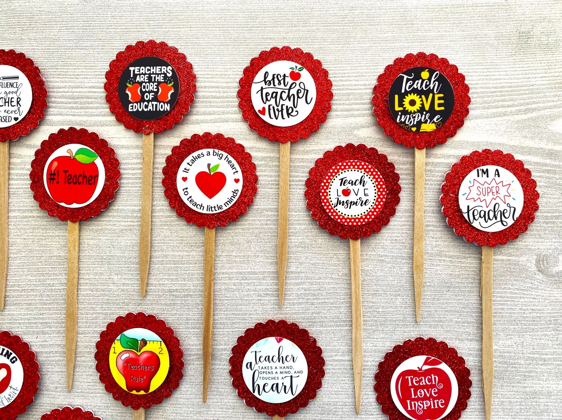 Teacher Appreciation Cupcake Toppers, Set of 15