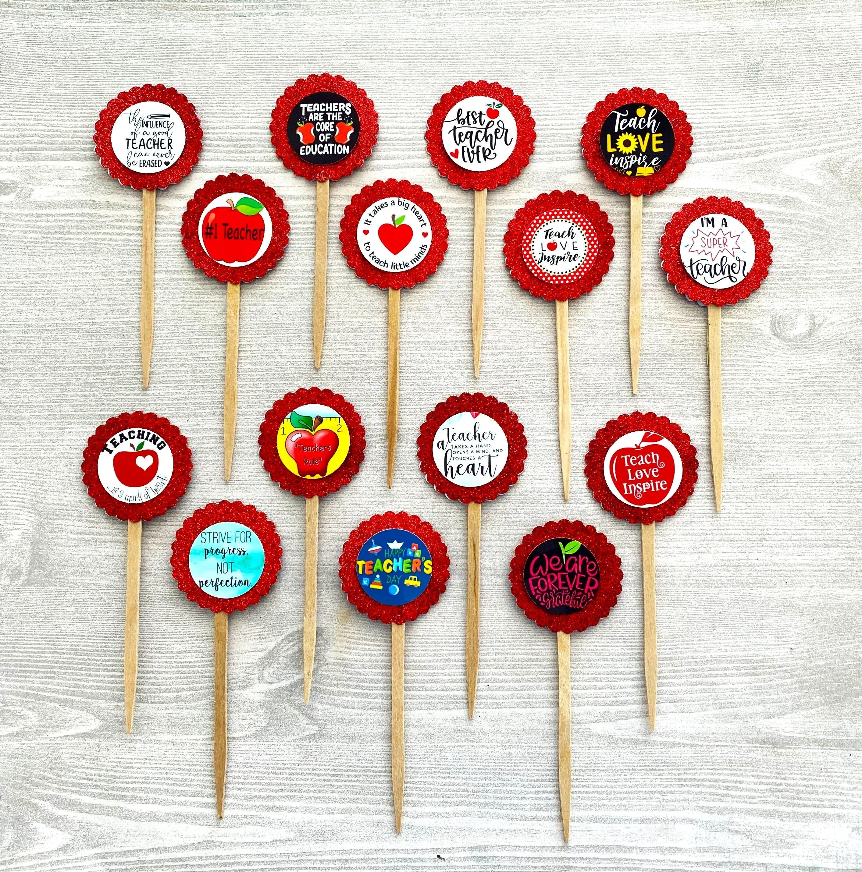 Teacher Appreciation Cupcake Toppers, Set of 15