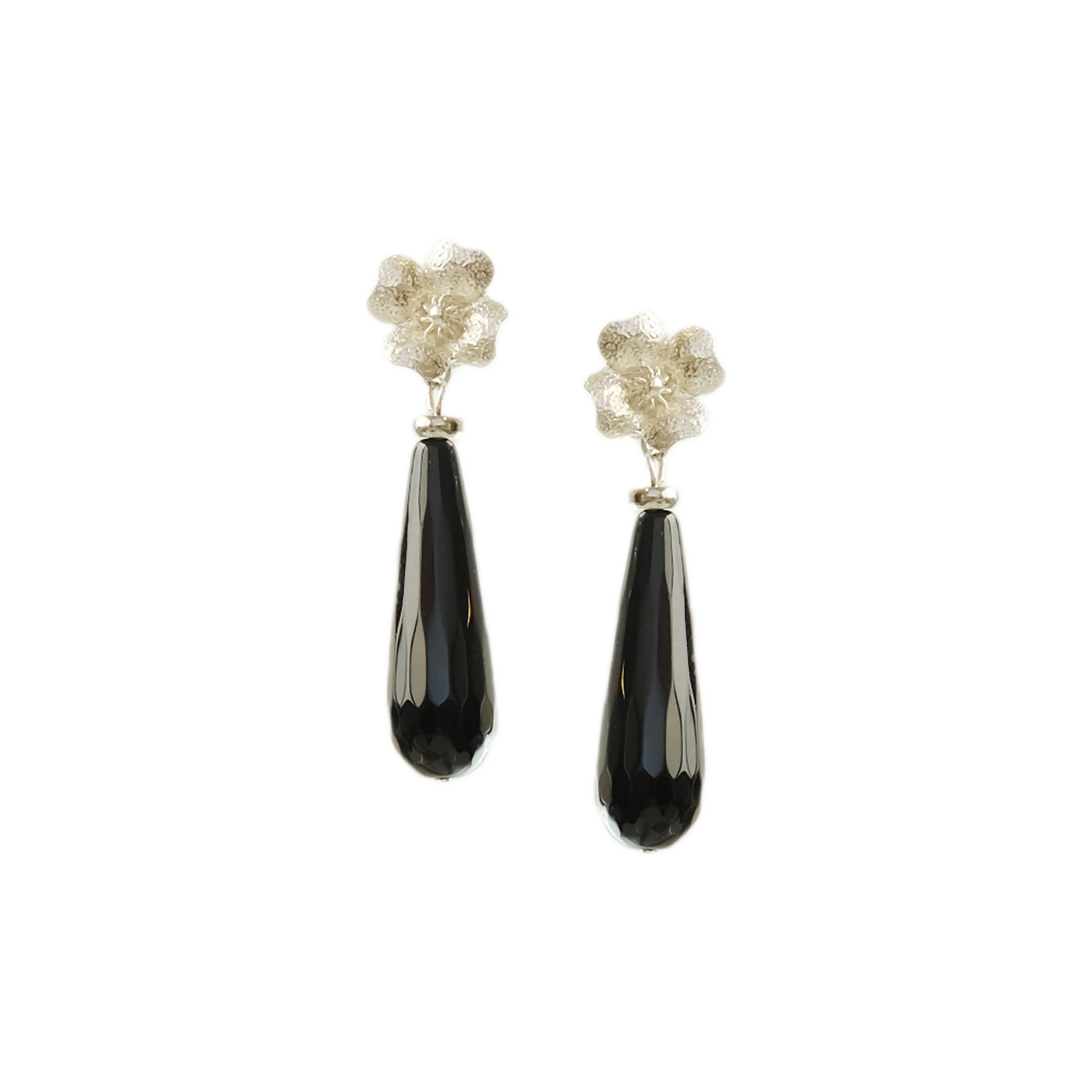 Teardrop Danglers in Black Agate