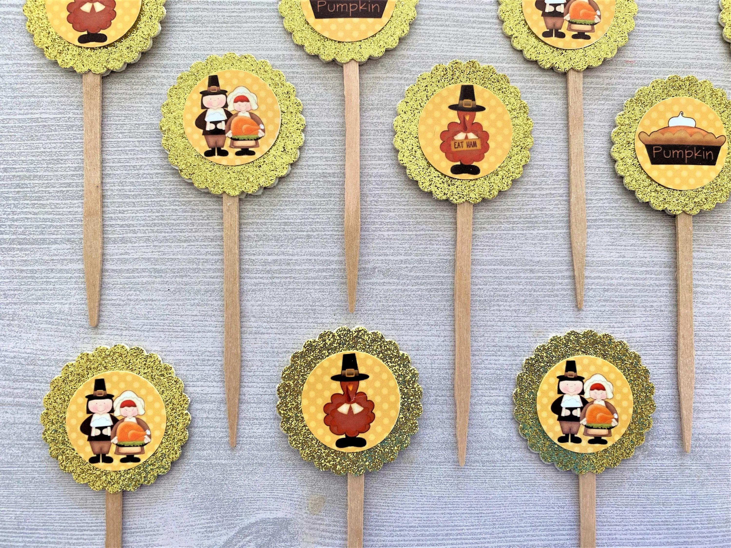 Thanksgiving Cupcake Toppers, Set of 10