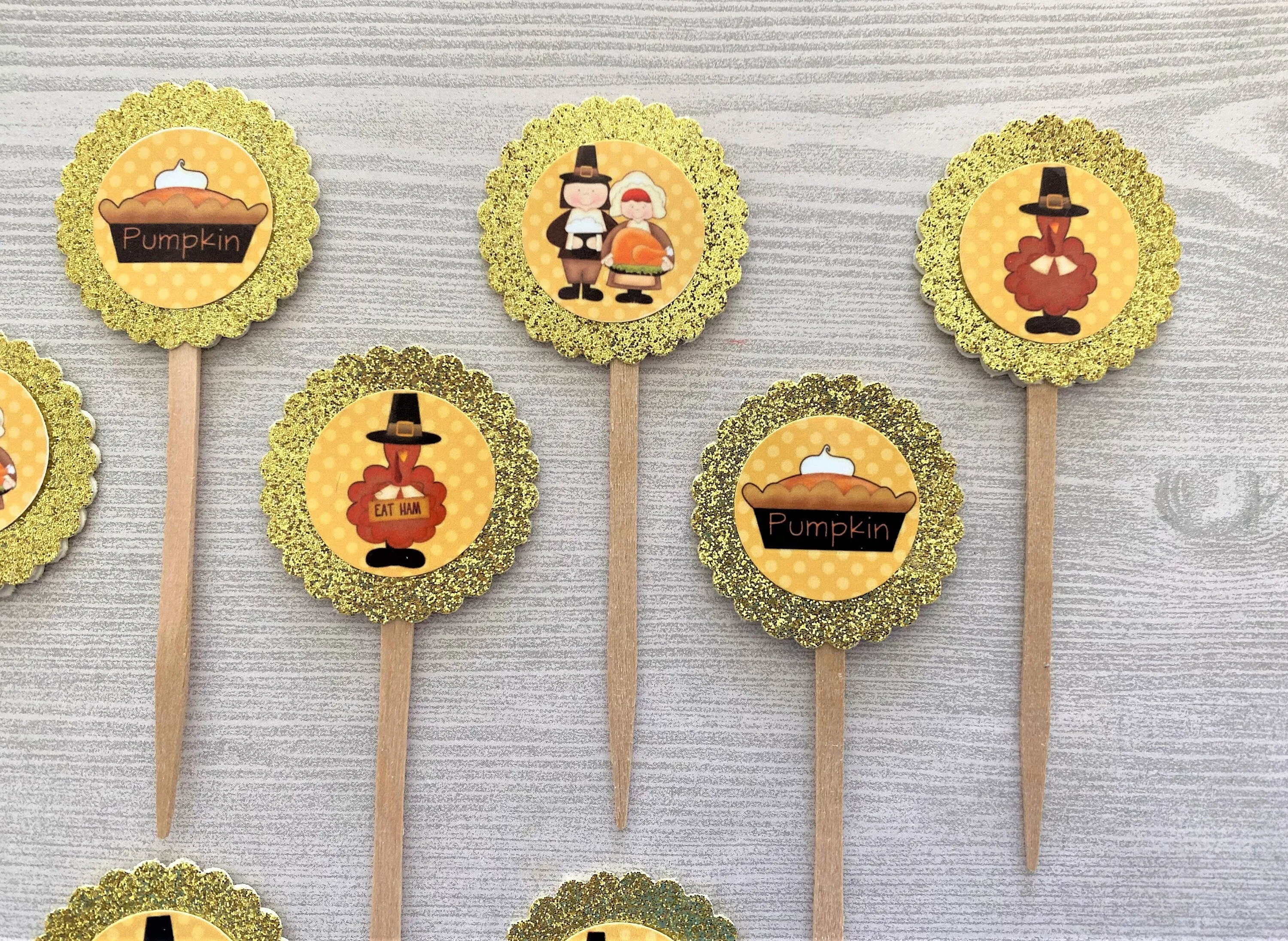 Thanksgiving Cupcake Toppers, Set of 10