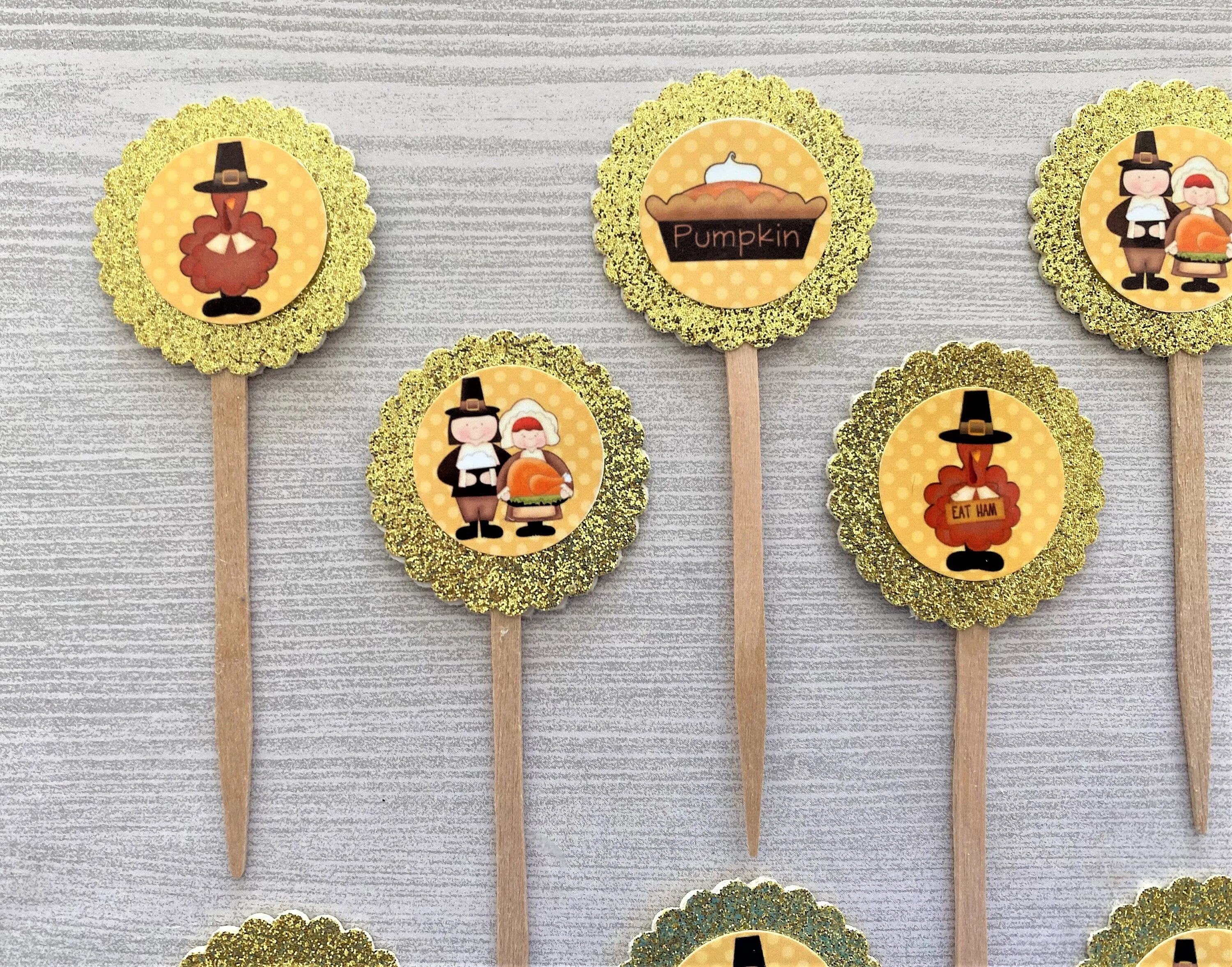 Thanksgiving Cupcake Toppers, Set of 10
