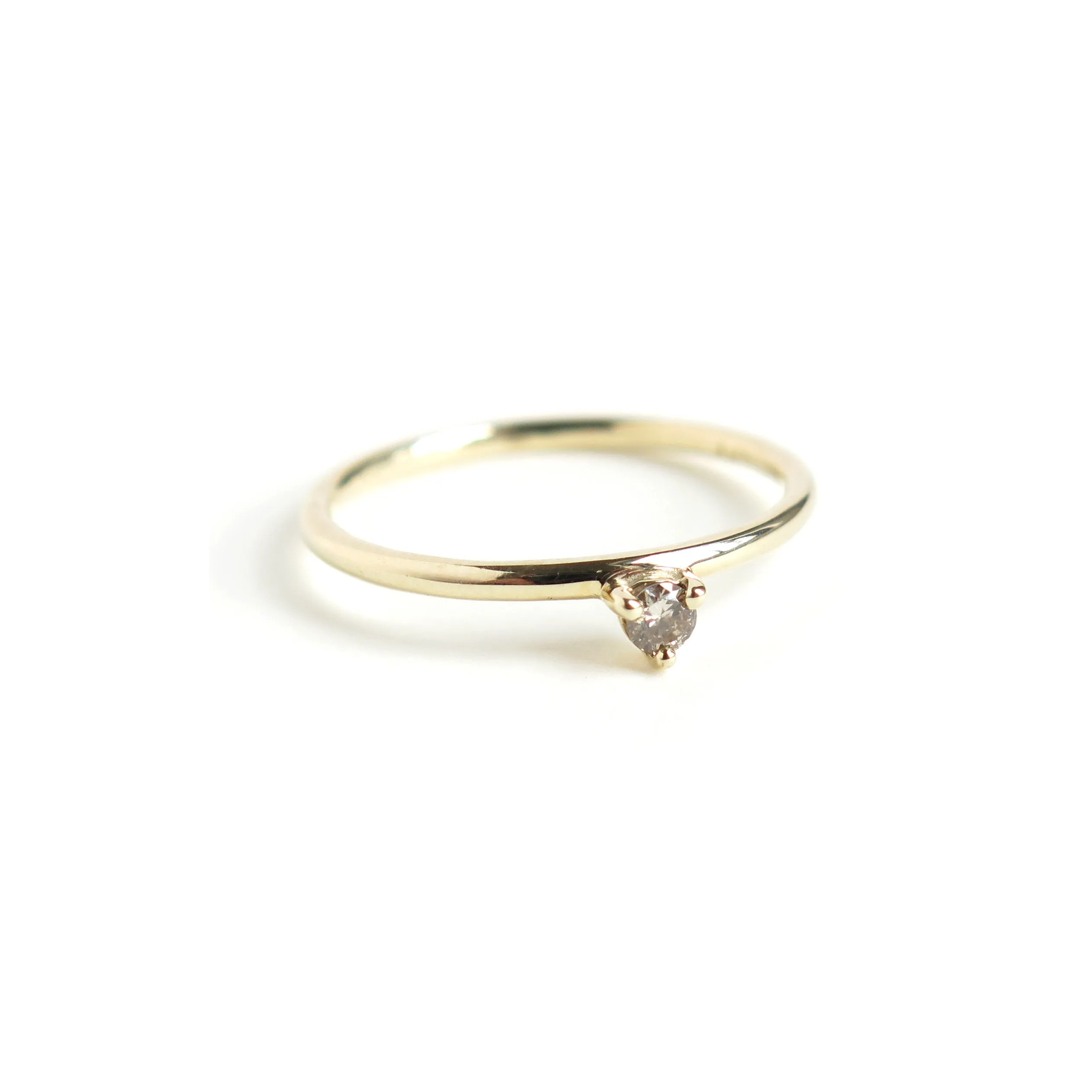 Three Claw Mini Cognac Diamond Ring in Yellow Gold