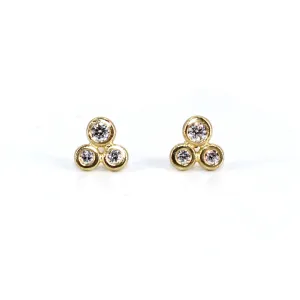 Three Diamond Cluster Stud Earrings