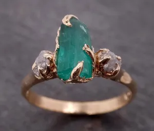 three raw stone diamond emerald engagement ring 14k gold multi stone wedding ring uncut gemstone stacking ring rough diamond ring byangeline 1907 Alternative Engagement