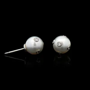Tiffany & Co. Platinum Estate Pearl and Diamond Etoile Stud Earrings