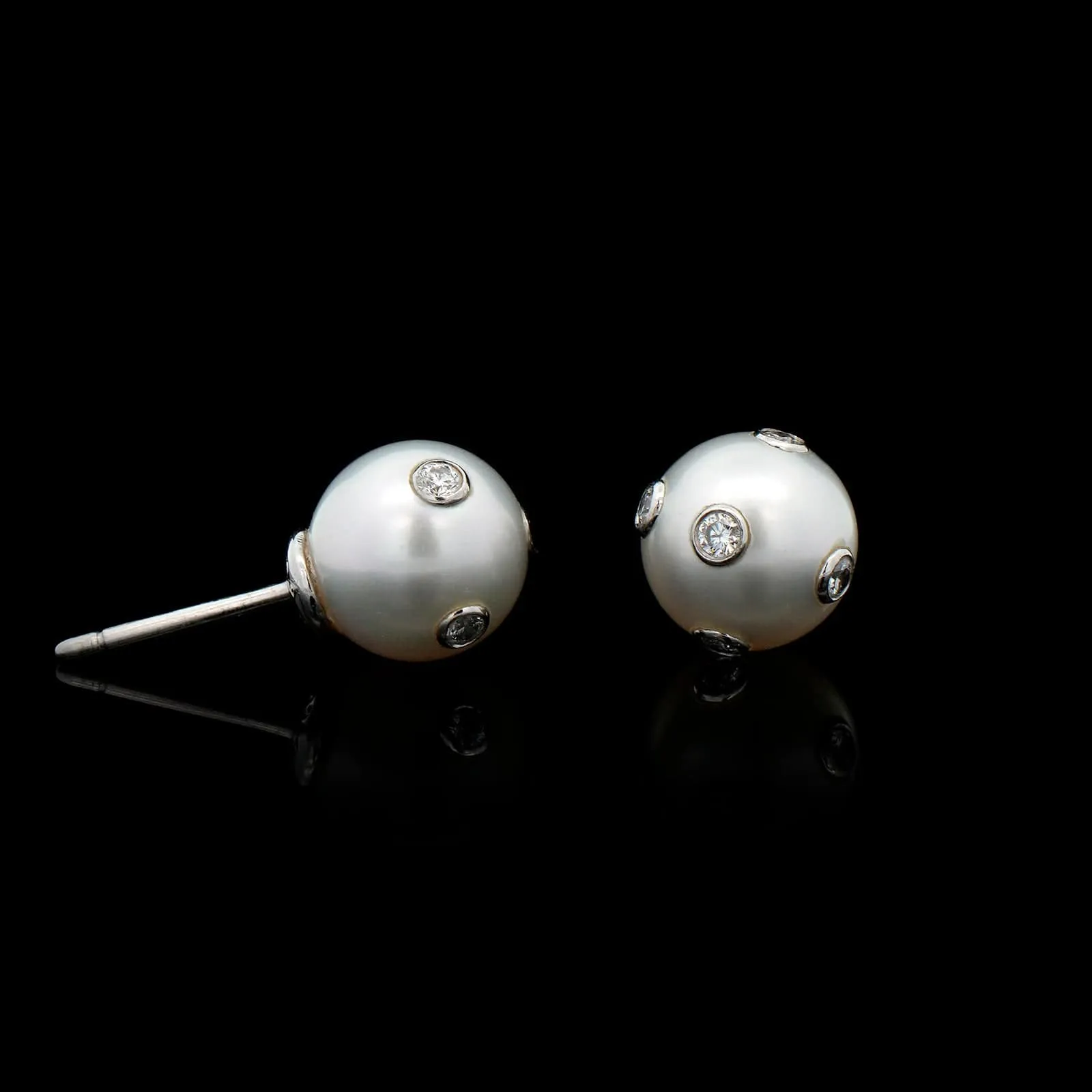 Tiffany & Co. Platinum Estate Pearl and Diamond Etoile Stud Earrings