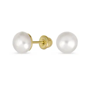 Tiny 10K Gold Freshwater Cultured Button Pearl Stud Earrings June Birthstone