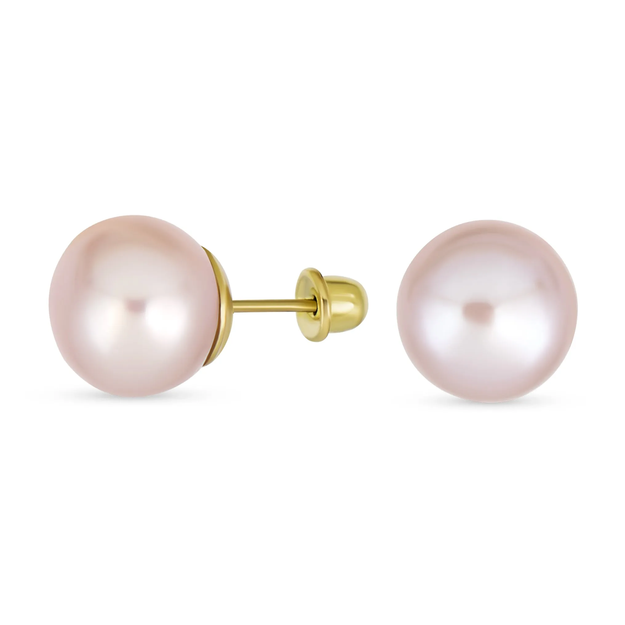 Tiny 10K Gold Freshwater Cultured Button Pearl Stud Earrings June Birthstone