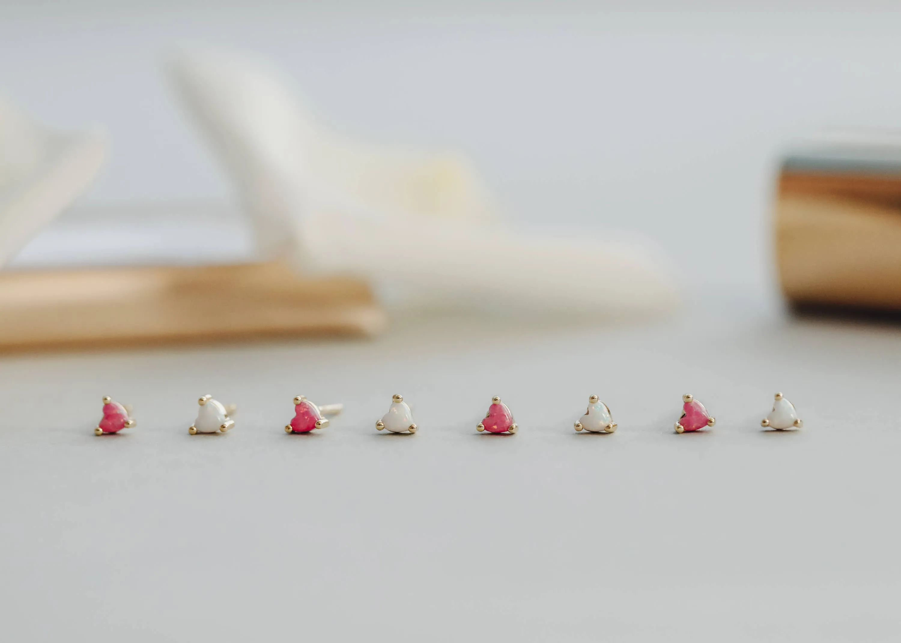 Tiny Pink Opal Heart Earring
