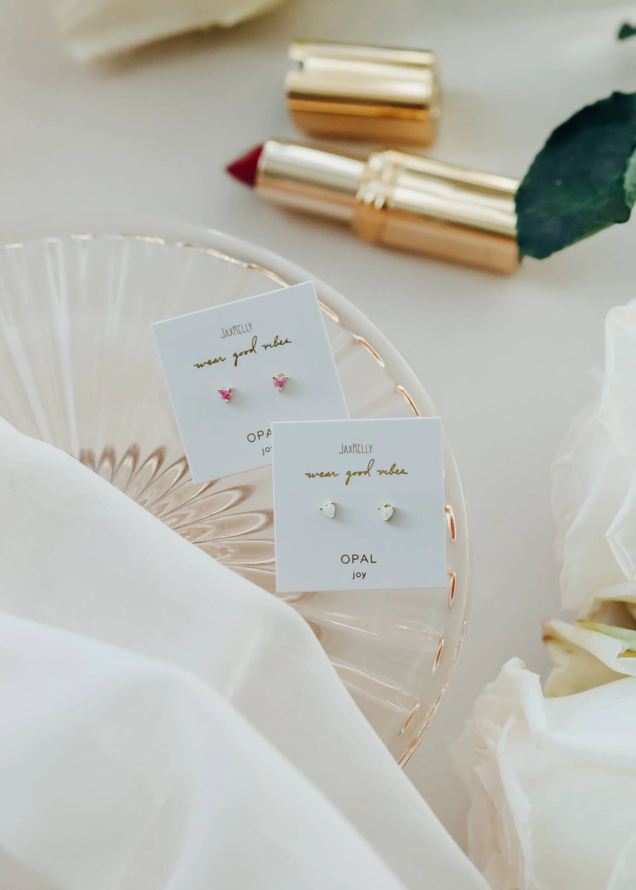 Tiny Pink Opal Heart Earring