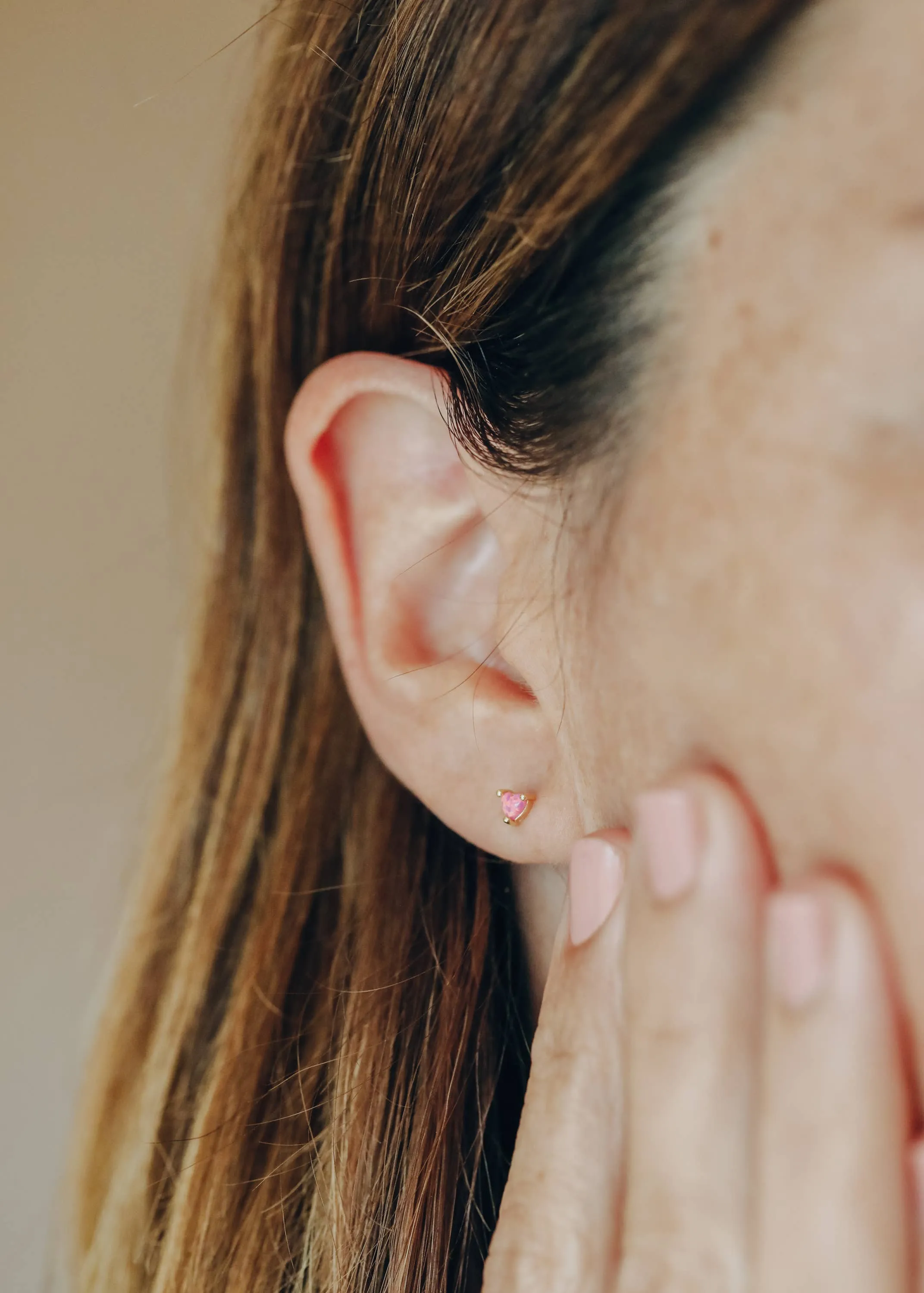 Tiny Pink Opal Heart Earring